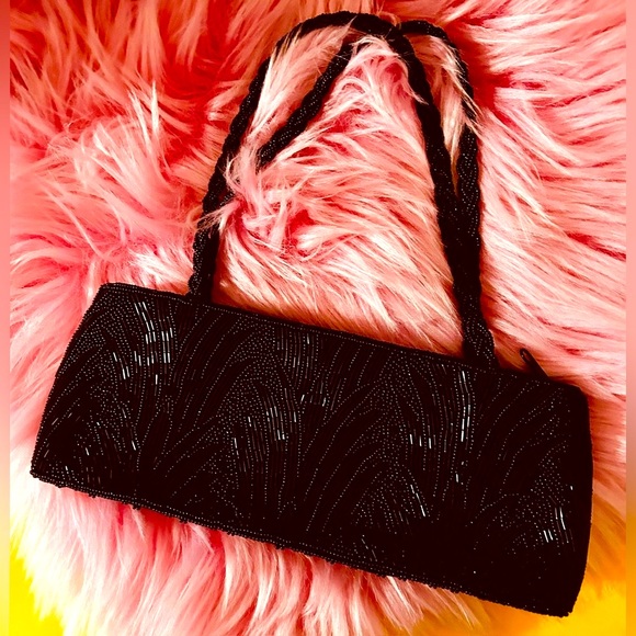 La Regale black beaded vintage style evening purse - Picture 2 of 5